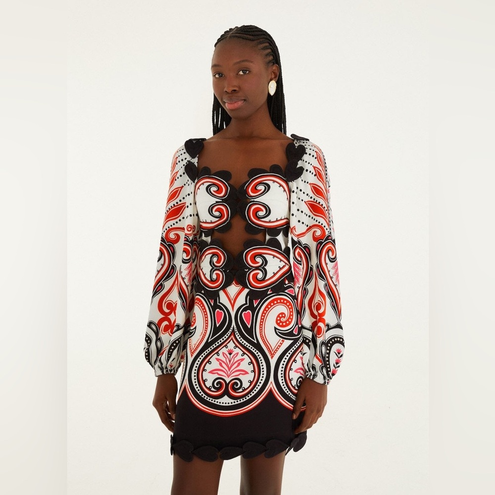 Farm Rio Off-White Graphic Ainika Cut-Out Hearts Mini Dress